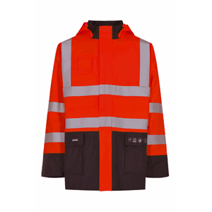 Flamskyddad Hi-Vis regnjakke Hi-Vis Röd/Marin L